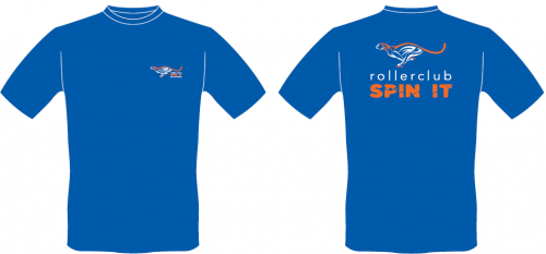 5.T-shirt Spin it blauw (gratis voor leden)